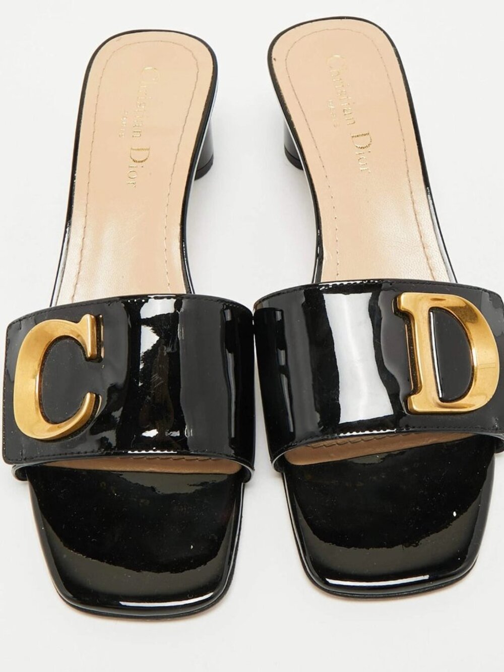 Dior Cest Dior Size 38.5 Black Patent Leather Slide Sandals